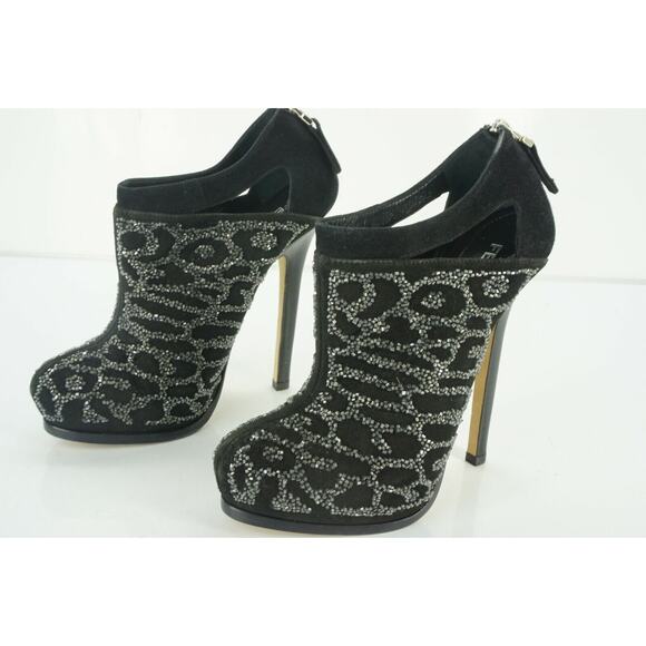 Fendi Crystal Trim Suede Vertigo Platform Heel Ankle Booties Size 35 $1195 Zip - Picture 1 of 12